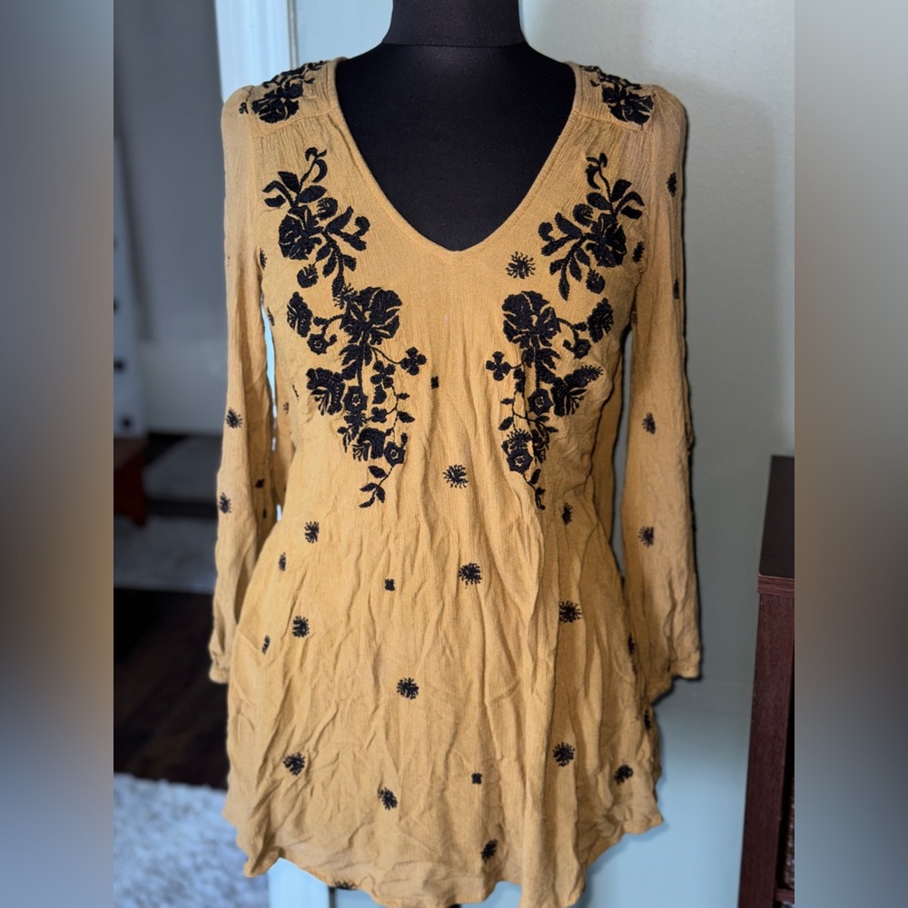 Free People Dress with Black Floral Embroidery